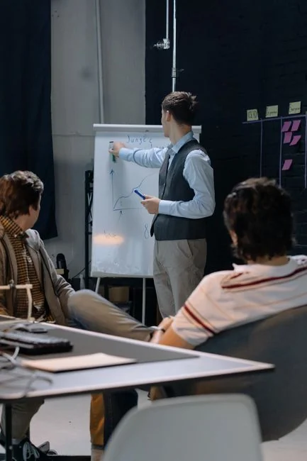 Close-up of a social media marketing document on a desk with a pen and notebook.